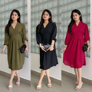 Dress Gaun Wanita Dewasa Uragiri Anti Lecek Korean Style Terbaru Kekinian Ootd Qessya Dress by Clashe