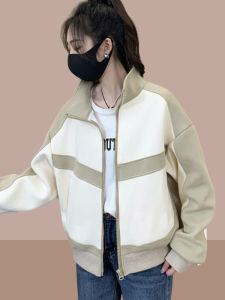 Color Block Baseball Jacket Womens Loose Sweatshirt Cardigan Spring Autumn New Style Small Size Jacket Top Casual Fashion