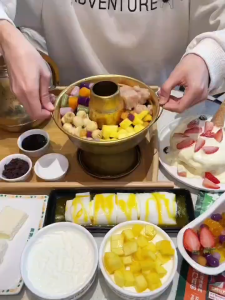 Stainless Steel Hot Pot Dry Ice Milk Tea Hot Pot Round Fruit Dessert Display Container Kitchen Hot Pot For Cake Ice Cream