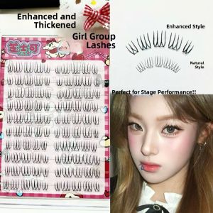 Natural Dense Fake Eyelashes Stage Performance Group Girls Clear Spine Fine Black Stem No Glue Self Adhesive Reusable