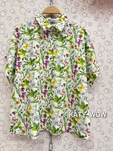Hwv4 เสื้อเชิ้ต เสื้อเชิ้ตแขนสั้น อก 46 ยาว24 เสื้อเชิ้ตผ้าลินินญี่ปุ่นแท้พิมพ์ลาย เสื้อสาวอวบ เสื้อใส่ทำงาน เสื้อใส่เที่ยว เสื้อแฟชั่น เสื้อเชิ้ตเหมาะกับอากาศบ้านเรา ใส่สะบาย เสื้อสวยใส่ไม่ร้อน เสื้อ Bonus by Ananya ร้าน KATY WOW