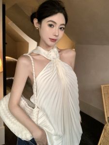 GUZILIAN | Áo ba lỗ không tay satin ép viền đính đá hở vai mùa hè Pure Desire Heavy Embellished Satin Shoulder Baring Vest Top