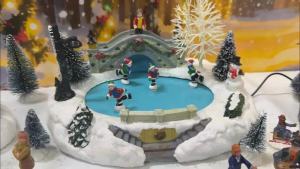Animated Christmas Village Skating Scene Collection Building Figurines Lights Ice Skating Rink Decoration Accessory Musical USB