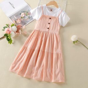 Fashionable Summer Dress for Girls Short Sleeve Princess Skirt Little Girls Clothing Casual Style Cake Skirt Fabric Blend