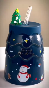 Christmas gift ideas Ceramic Mug Creative Water Christmas Tree Children Ceramic Office Capped Coffee Cup Cups christmas