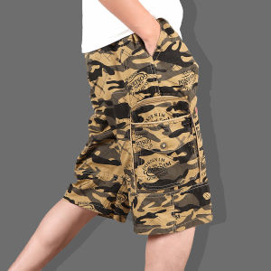 กางเกงขาสั้นยางยืดลายพราง big size XL-6XL 100% cotton