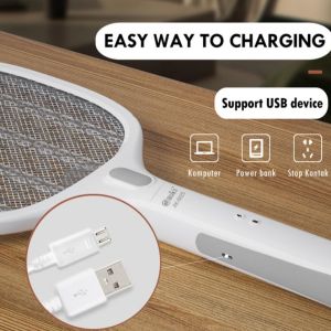 Alat Pengusir Nyamuk & Serangga Raket Nyamuk 2 in 1| Kualitas Canggih & Efektif| Dapat Diganti Kabel Charger| Insect Killer Aoki
