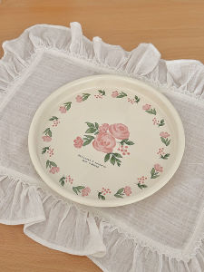 Large Enamel Soup Bowl Fruit Bowl Kitchen Sink Pasta Bowl Rustic French Vintage Style round Dishware for Adults Plant Floral Pattern