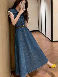 Lace-Trimmed Denim Dress