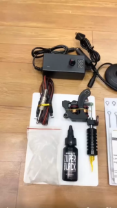 Bộ 1 máy xăm trυng cấp pin 10 vòng chất lượng ổn định với tay cầm lục giác và mực xăm đen stencil  tattoo