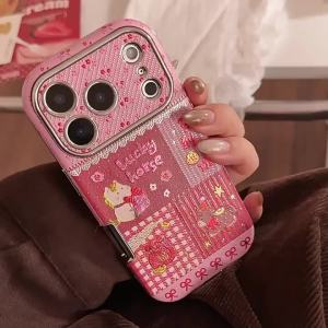 Korean Cartoon Horse Splicing Leather Texture Phone Case For iPhone 17 16 15 14 13 12 11 Pro Max With Bracelet Shockproof Cover