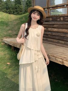 MUTU | French Style Sleeveless Vest Cake Dress Summer New Small Petite Loose A-line Skirt