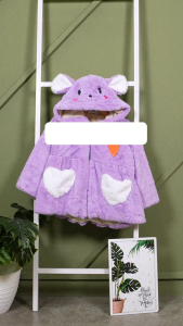 Jaket Bulu Anak Model Hamster Lucu dengan Hoodie dan Kantong Hati - Hangat dan Lembut Usia 6 Bulan sampai 5 Tahun