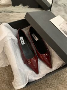 รองเท้าส้นแบนหัวแหลมสีดำสไตล์ฝรั่งเศสสำหรับผู้หญิง ฤดูใบไม้ผลิและฤดูใบไม้ร่วง รองเท้าหนัง PU หัวแหลม ส้นแบน พื้นยาง