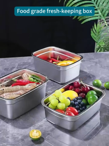 Brown Preservation Box 316 Stainless Steel Large capacity food grade fresh-keeping box with sealed lid Suitable for work travel picnics and carrying bento boxes"