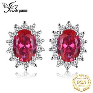 JewelryPalace Natural Citrine Peridot Topaz Garnet Amethyst Created Ruby Blue Sapphire Emerald Alexandrite Sapphire Birthstone 925 Sterling Silver Stud Earrings for Women Princess Diana Gemstone Jewelry