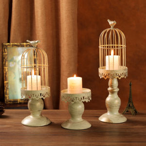 Retro American Iron Art Bird Cage Candlestick Decoration Table Atmosphere Sensation French High-End Feeling Candle Base