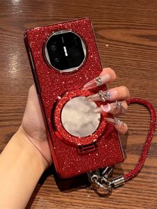 Huawei MateX6 Foldable Screen Phone Case Womens Style New Year Red Sparkling Mirror Stand Chain Full Cover Anti-Fall Protective Shell