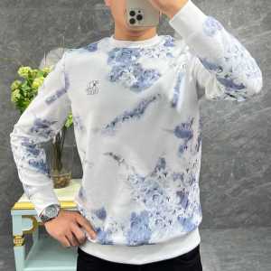 Trendy Mens High-End Hoodie Graffiti Print Long Sleeve Comfortable Breathable Streetwear Style Casual T-Shirt for Youth