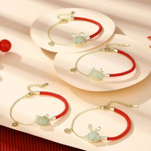 Twelve Zodiac Signs of the Imperial Palace Hetian Jade Red Rope Bracelet Girl 999 Sterling Silver Gift for the Year of the Dragon Woven Hand Strap