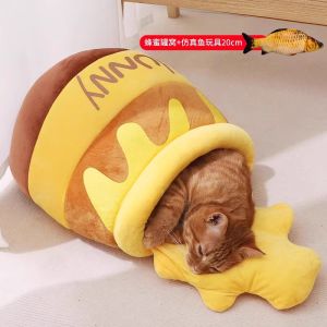 Honey Pot Cat Nest All Year Round Neutral Kennel Cat Honey Can Heattech Nest Semi-Closed Autumn Winter Pet Supplies