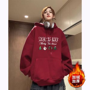 Extra Large 300 Pounds Christmas Couples Hoodie Sweatshirt Red Cotton Casual Windproof Warm Breathable Anti-static Sweatshirt