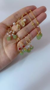 Imitation Hetian Jade Pearl Drop Earrings Ancient Chinese Style Hanfu Cosplay Accessories Ethnic Fashion Jewelry For Women Girls