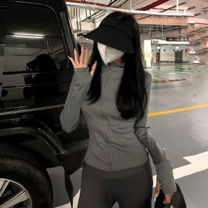 Slim Fit Yoga Wear Sun Protection Shirt Womens Summer Large Size Trendy Sports Body Shaping Tight Top Korean Style Stand Collar