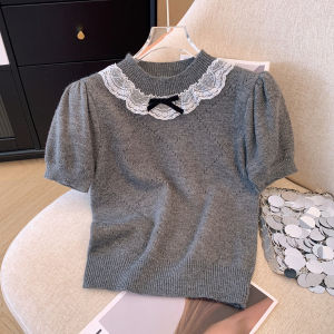 เสื้อเชิ้ตคอตตอนสั้นผ้าถักลายลูกไม้สไตล์ฝรั่งเศส ทรงตรง แขนสั้น ผ้าไนลอน ปกติ 25-29 ปี ฤดูร้อน 2025