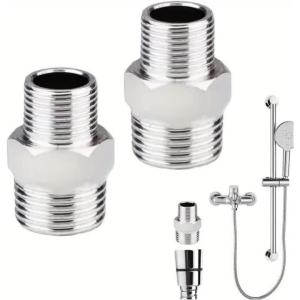 Universal Plumbing Fittings 2 Pc Shower Hose Connector Male To Female Threaded Adapter & Reducing Nipple