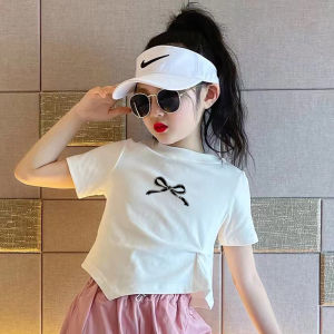 Áo Thun Cotton Tay Ngắn Mùa Hè Cho Bé Gái Áo Thun Cotton Ôm Vừa Vặn Cổ Tròn in Họa Tiết Bướm Thời Trang Trẻ Em