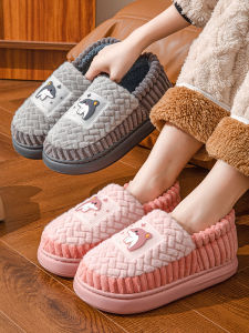 Mens Winter Indoor Home Anti-slip Thick Soft Bottom Cotton Slippers Warm Fur Slippers Couple Slippers Comfortable Home Shoes