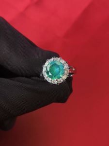 Diamcity (Free Gra Certificate) Cincin Terbuka Berlian Penuh Wanita 3 Karat Pt950 Mewah Kelas Atas Hijau Biru Moissanite
