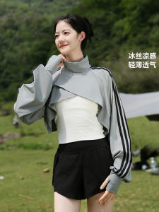 Womens Outdoor Fashion Sun Protection Coat with Hat And Shawl Loose Fit Short Style Two-Piece Set Separate UPF50+ Long Sleeve