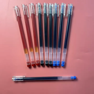 ปากกาเจล หมึกเยอะ เขียนลื่น สีน้ำเงิน แดง ดำ แท่งใส แบบปลอก หัวเข็ม 0.5mm