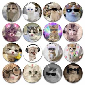 58mm Tinplate Soft Button Pins Funny Cat Meme Round Brooch for Hat Bag Creative Lapel Badge Jewelry Accessories Gifts for Kids