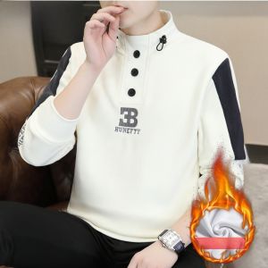 HENGYUANXIANG | Hengyuanxiang Mens Hoodie Double-sided Fleece Thick Long Sleeve Base Layer Shirt Fashionable Urban Style Warmth Winter T-shirt