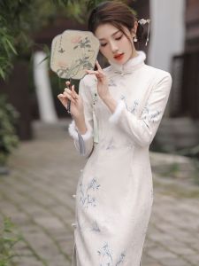 Winter Thickened Fleece Lined Slimming Renovated Shanghai Style Vintage New Chinese Long Qipao Dress Warmth Assurance