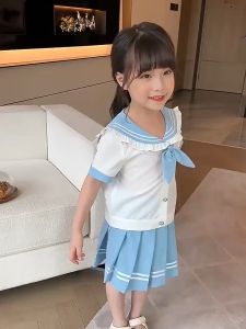 Pandu เสื้อผ้าฤดูร้อนของเด็กผู้หญิง สไตล์ฤดูร้อนใหม่ชุดเด็ก JK เครื่องแบบวิทยาลัยลมสาวชุด 2 ชิ้น