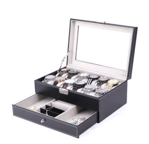Double Layer 12 Slot PU Leather Jewelry Watch Box Transparent Window Design Storage Organizer for Watches And Accessories