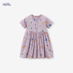 Công Chúa Little Maven Váy Tay Ngắn Trẻ Em Đầm Châu Âu Và Phong Cách Mỹ Cotton Vải Bông Vải Mùa Hè Thời Trang Mới Dành Cho Bé Gái