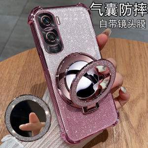 Honor X50i Phone Case Silicone Protective Cover with Stand Full Lens Protection Anti-fall Transparent Soft Shell for Women