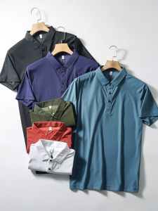 Áo Thun Polo Tay Ngắn Ice Silk Thoáng Khí Thoải Mái Mùa Hè Cho Nam Công Sở Thường Ngày Cổ Polo Đính Hạt