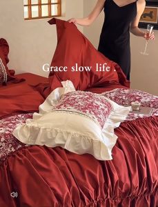 🇲🇾 Ready Stock (Same Day Delivery) MAROON BLISS 43CM Extra Long Staple Cotton Wedding Series Bedsheet Set
