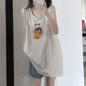 เสื้อกั๊กแขนกุดคอวีผ้าฝ้ายแท้สำหรับผู้หญิงในช่วงฤดูร้อน ทรงหลวม ดีไซน์เก๋ไก๋ ใส่ลำลอง สวมใส่สบาย ทรงหลวม