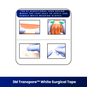 3M Transpore White Surgical Tape I Hypoallergenic (1inch - 2.5cm x 9.1m) 12 ROLLS PER BOX