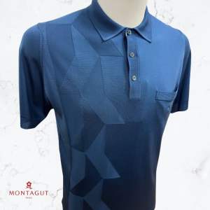 Montagut Mens Short-Sleeve Polo T-Shirt in Fil Lumiere With Pattern 100% Polyamide Made in Portugal