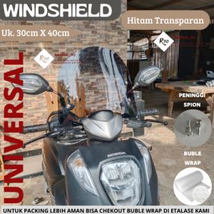 Windshield Universal Hitam Transparan Untuk Semua Merk Motor Matic dan Bebek