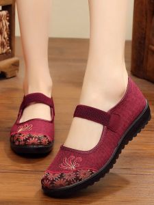 Casual Canvas Shoes for Elderly Women with Soft Bottom Flat Heel and Elastic Band Closure Color Matching Style for Spring