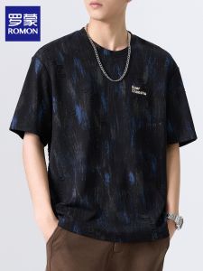 ROMON | Summer Lightweight Trendy High Design Tattered Embroidery Mens T-Shirt